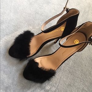Fuzzy strapped heels
